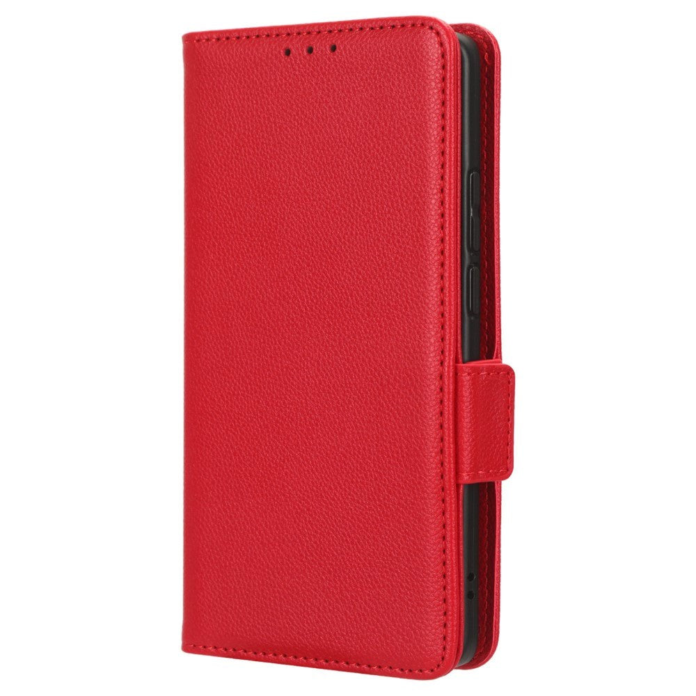 Motorola Edge 40 PU Litchi Leather Flip Cover m. Lommebok - Rød