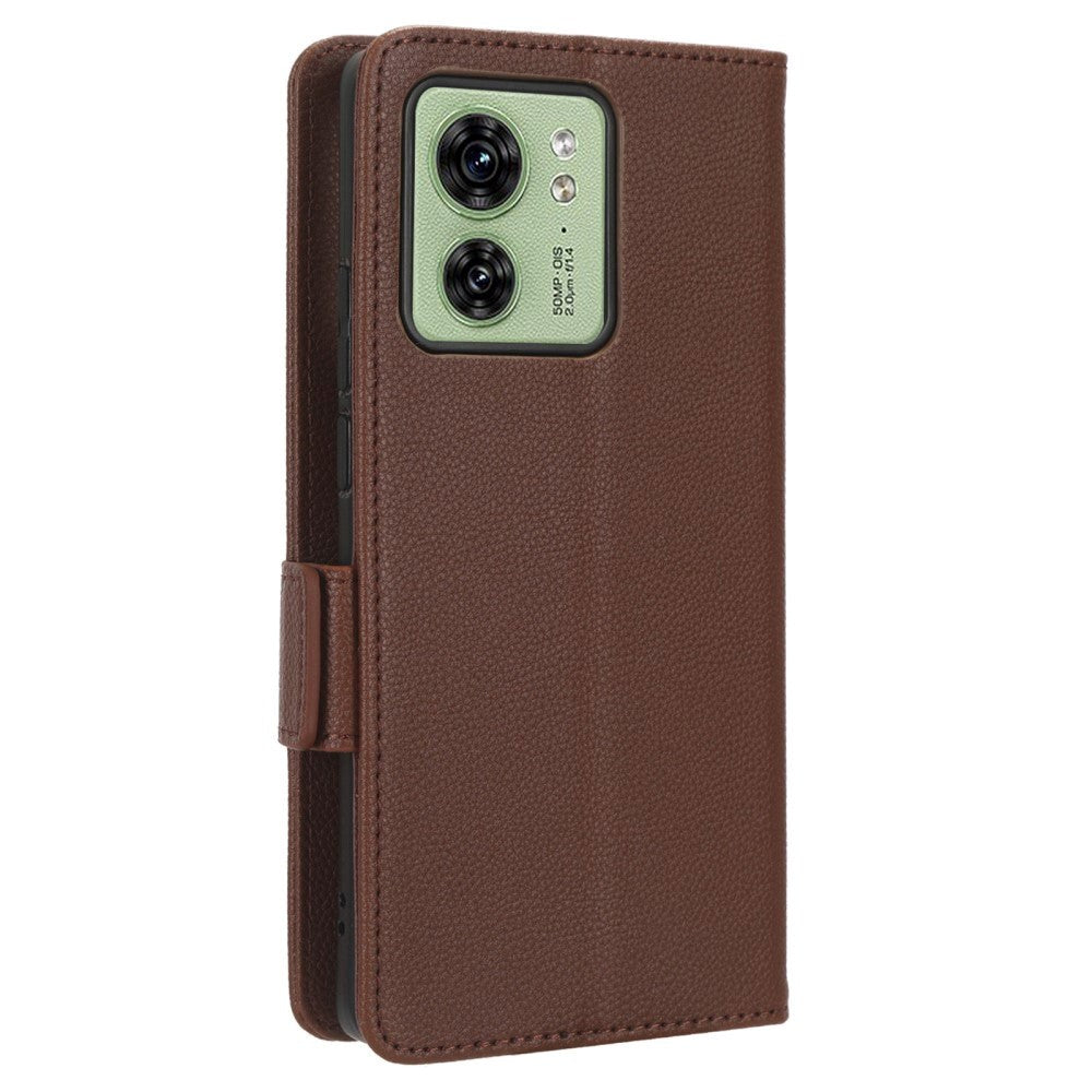 Motorola Edge 40 PU Litchi Leather Flip Cover m. Lommebok - Brun