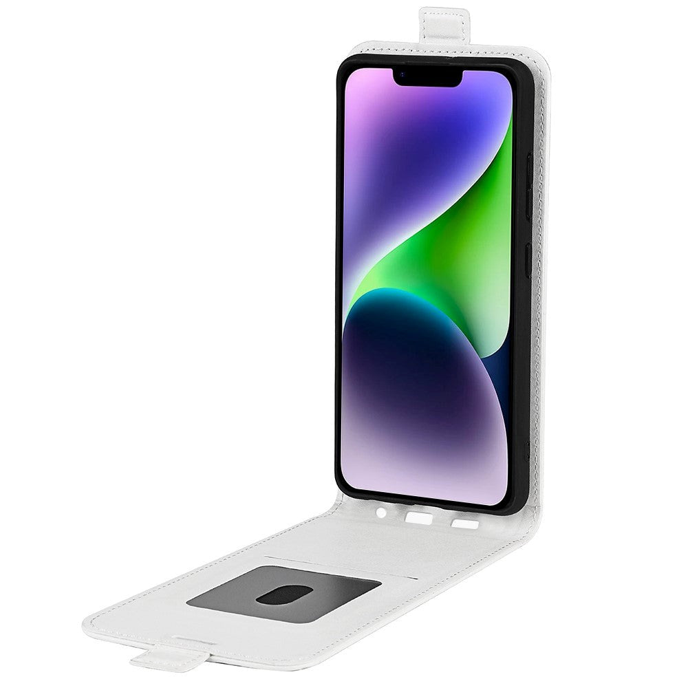 iPhone 15 vertikalt flippdeksel i skinn m. Kortholder - Hvit