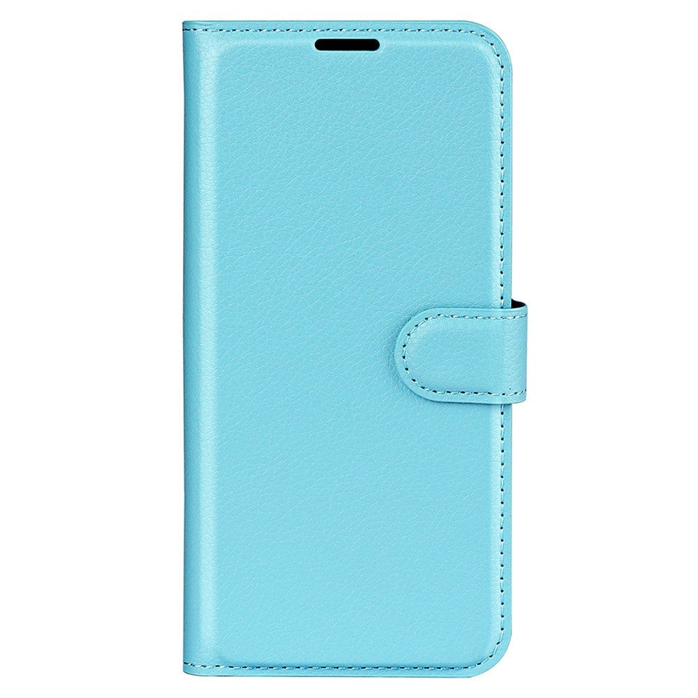 iPhone 15 Pro Litchi Leather Flip Cover m. Lommebok - Blå