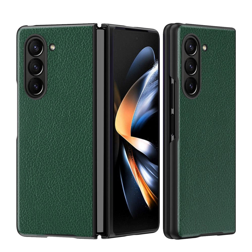 Samsung Galaxy Z Fold5 5G Leather Litchi Bakdeksel - Grønn