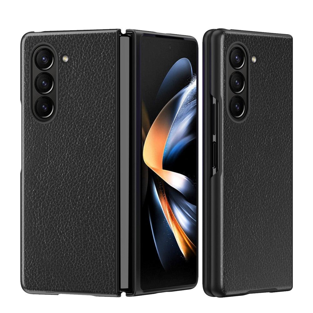 Samsung Galaxy Z Fold5 5G Leather Litchi Bakdeksel - Svart