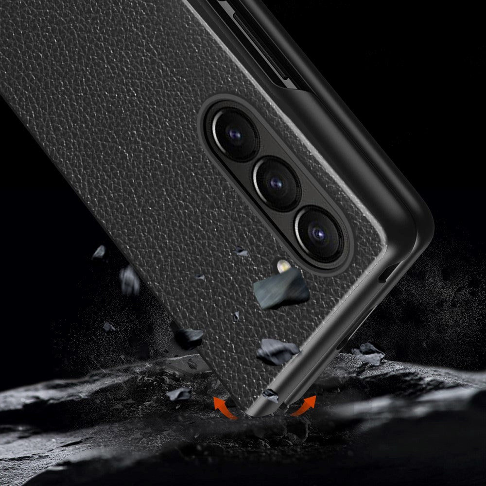 Samsung Galaxy Z Fold5 5G Leather Litchi Bakdeksel - Svart