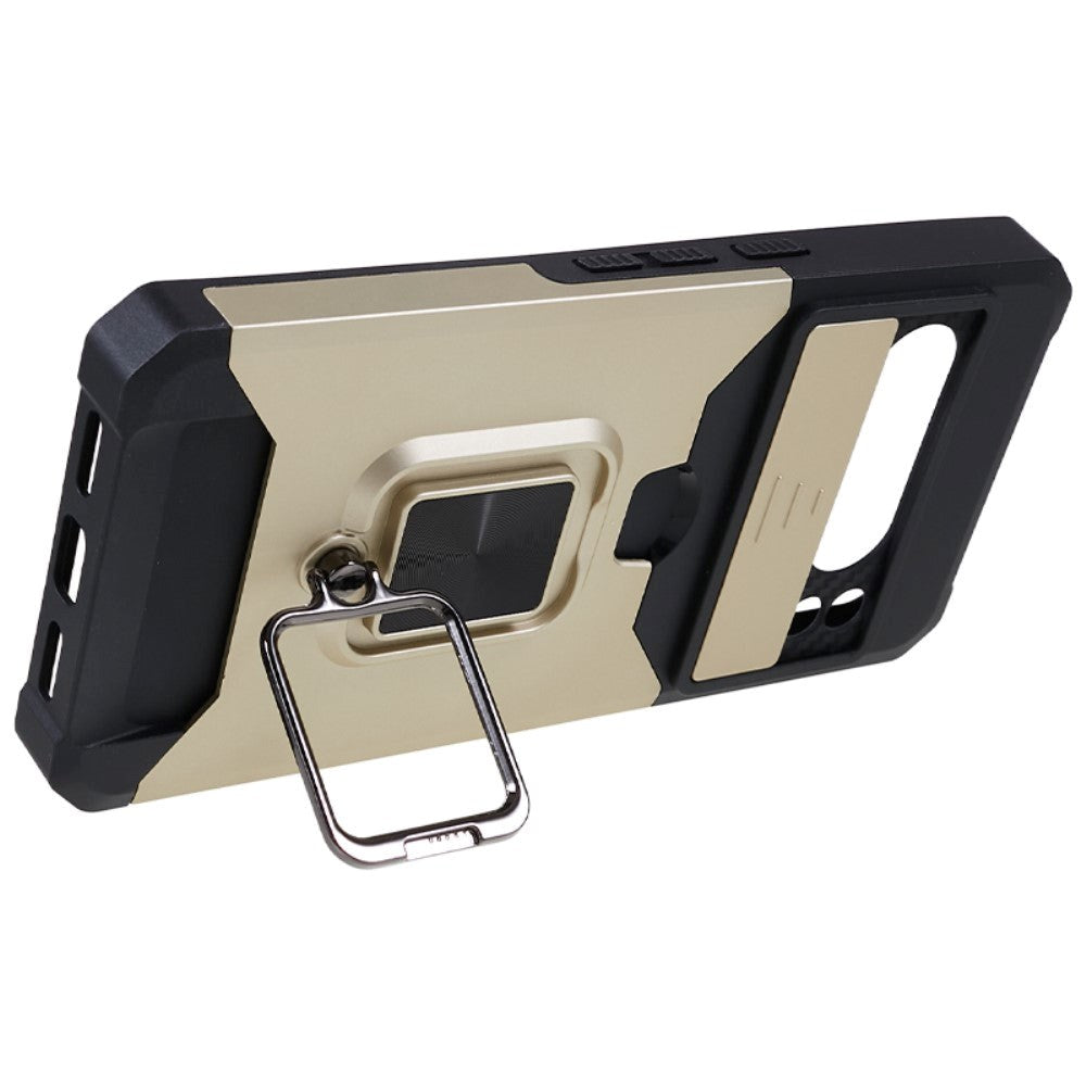 Google Pixel 8 Pro Håndværker Bagside Cover m. Magnetisk Kickstand, Kortholder & Cam Slider - Guld