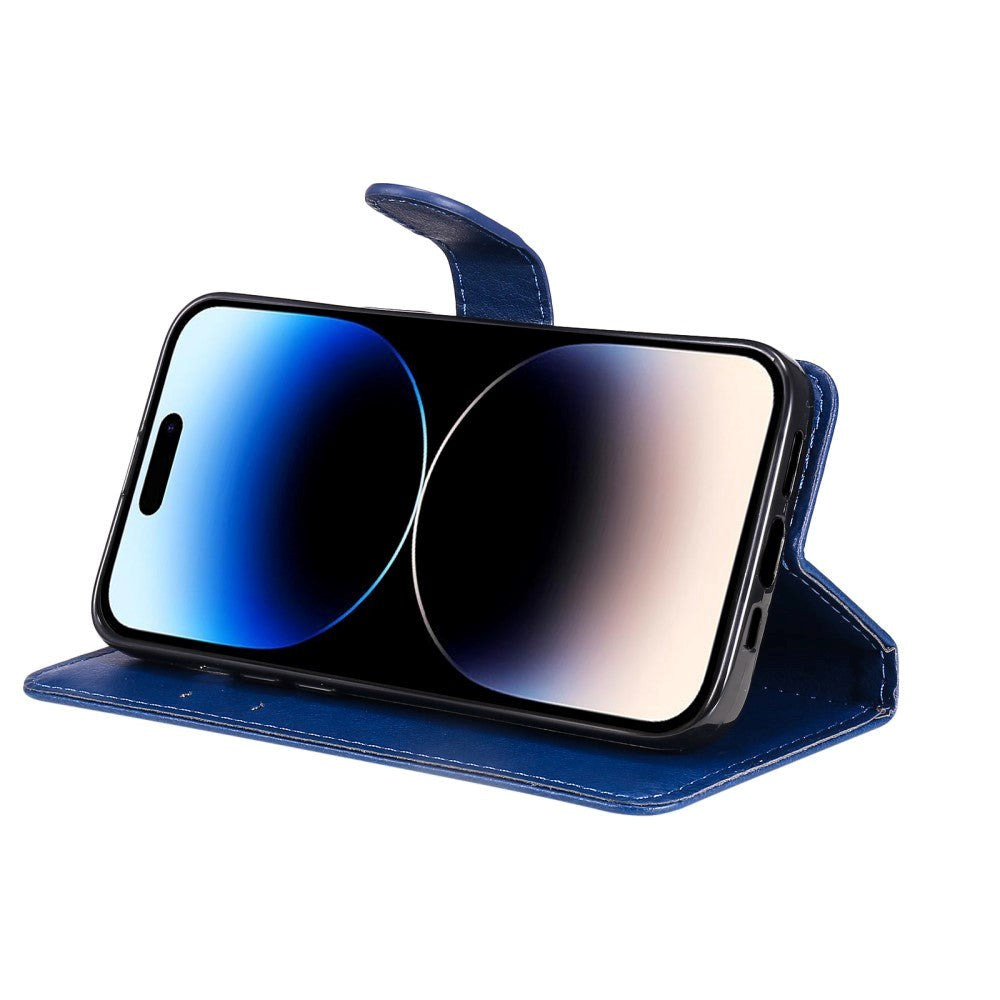 iPhone 15 Pro Leather Flip Cover m. Rem og lommebok - Blå