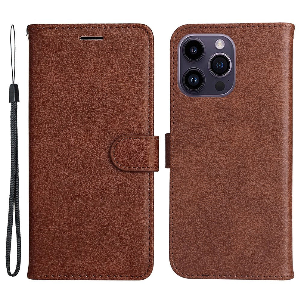 iPhone 15 Pro Max Leather Flip Cover m. Lommebok og stropp - Brun