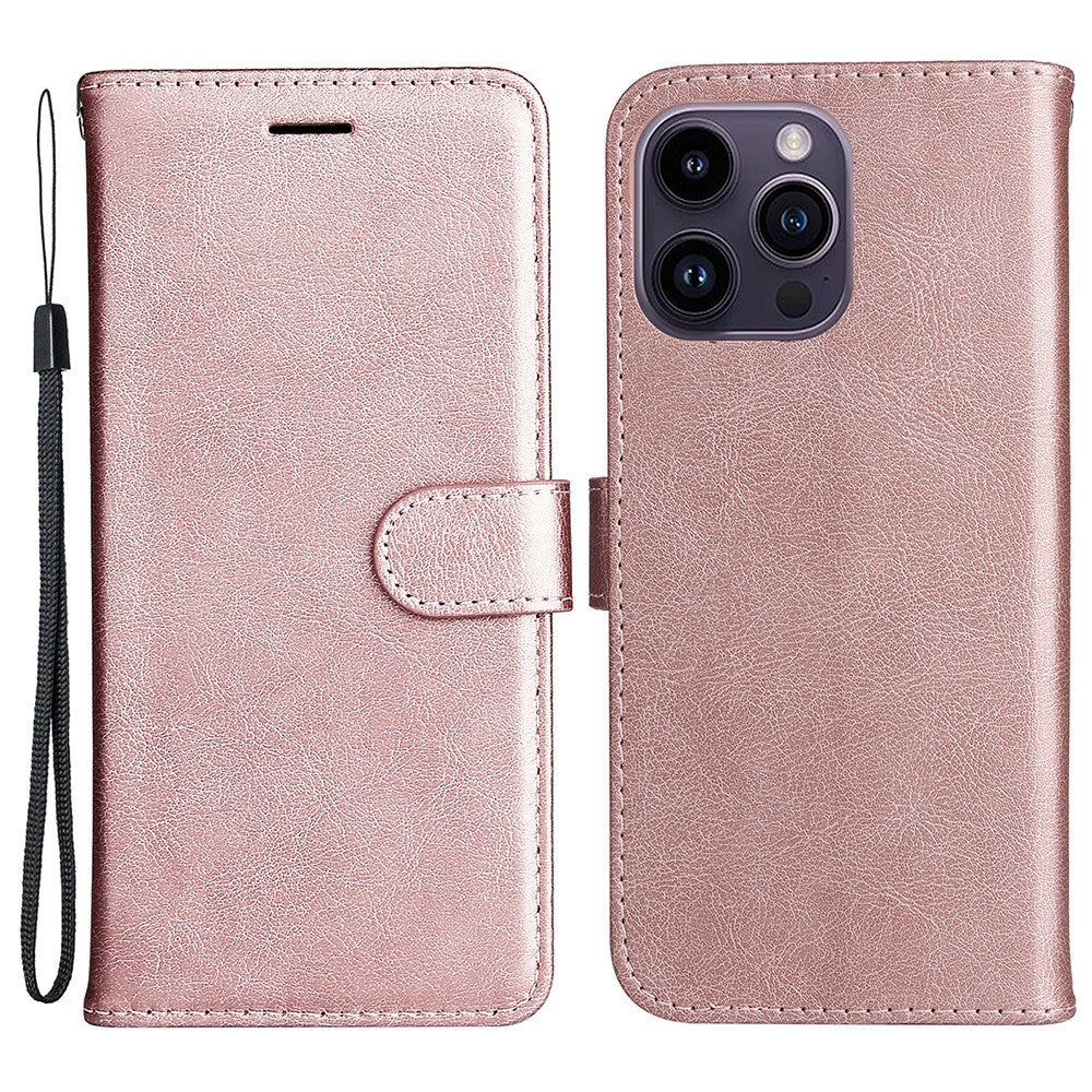 iPhone 15 Pro Max Leather Flip Cover m. Lommebok og stropp - Rose gull