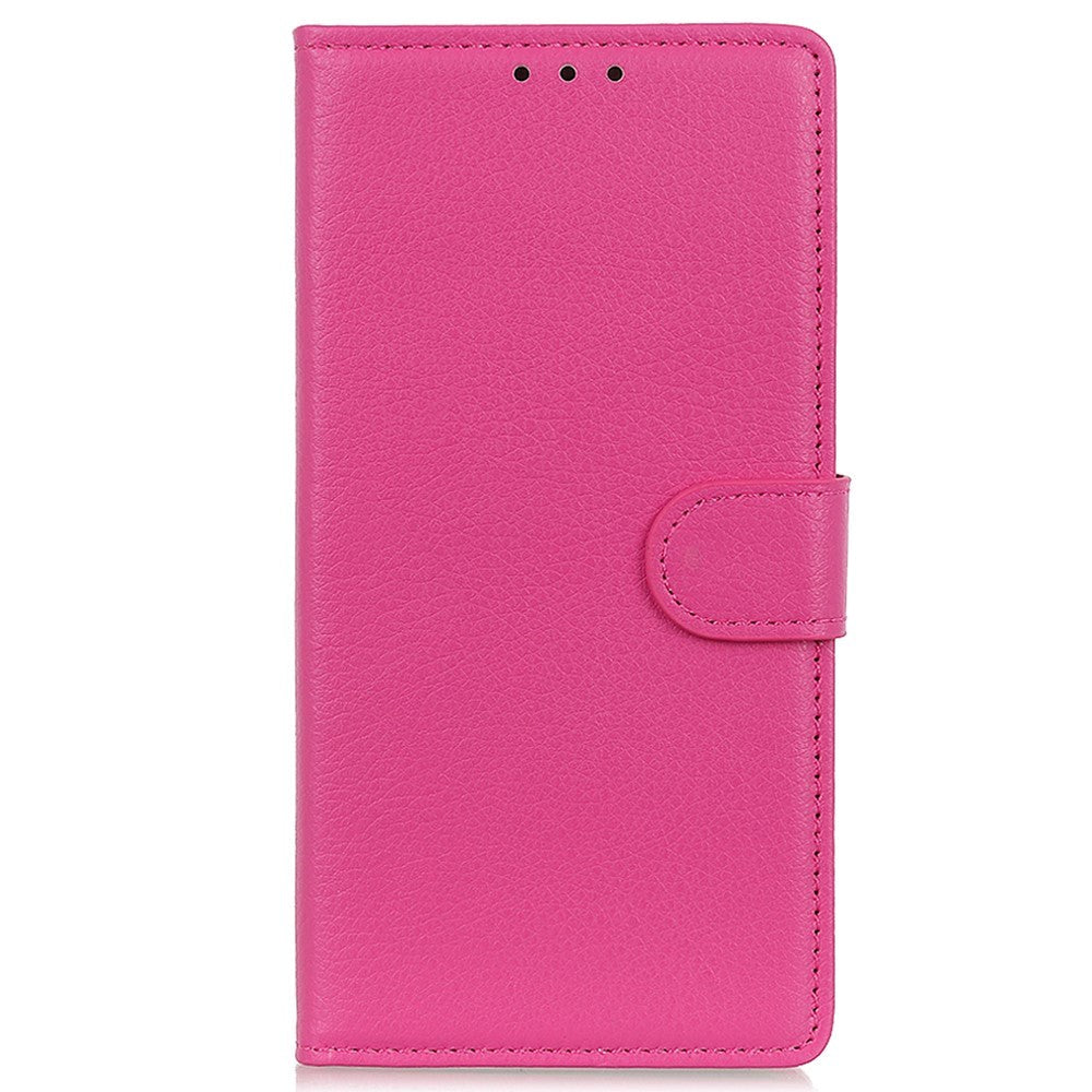 iPhone 15 Plus Litchi Leather Flip Cover m. Lommebok - Rosa
