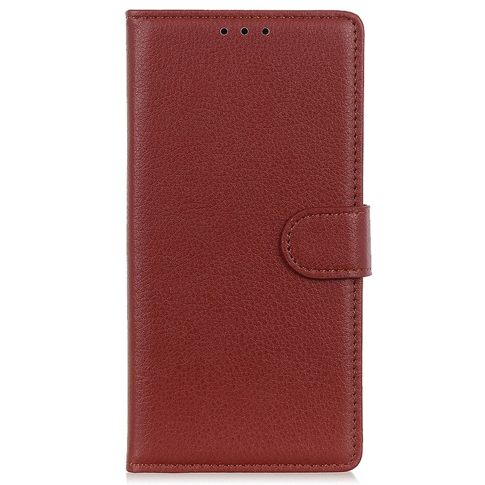 iPhone 15 Litchi Leather Flip Cover m. Lommebok - Brun
