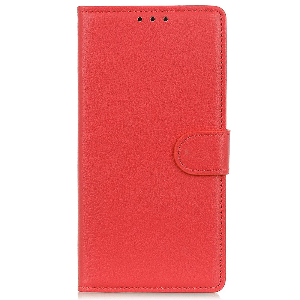 iPhone 15 Litchi Leather Flip Cover m. Lommebok - Rød
