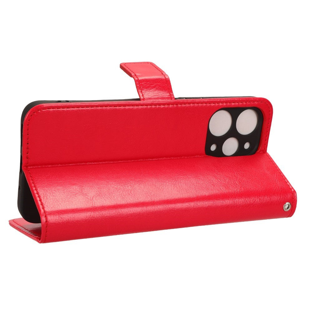 EIDERWOOD Xiaomi Redmi 12 (4G) / 12 (5G) / Poco M6 Pro (5G) Bakdeksel i glanset skinn m. Lommebok og stropp - rød