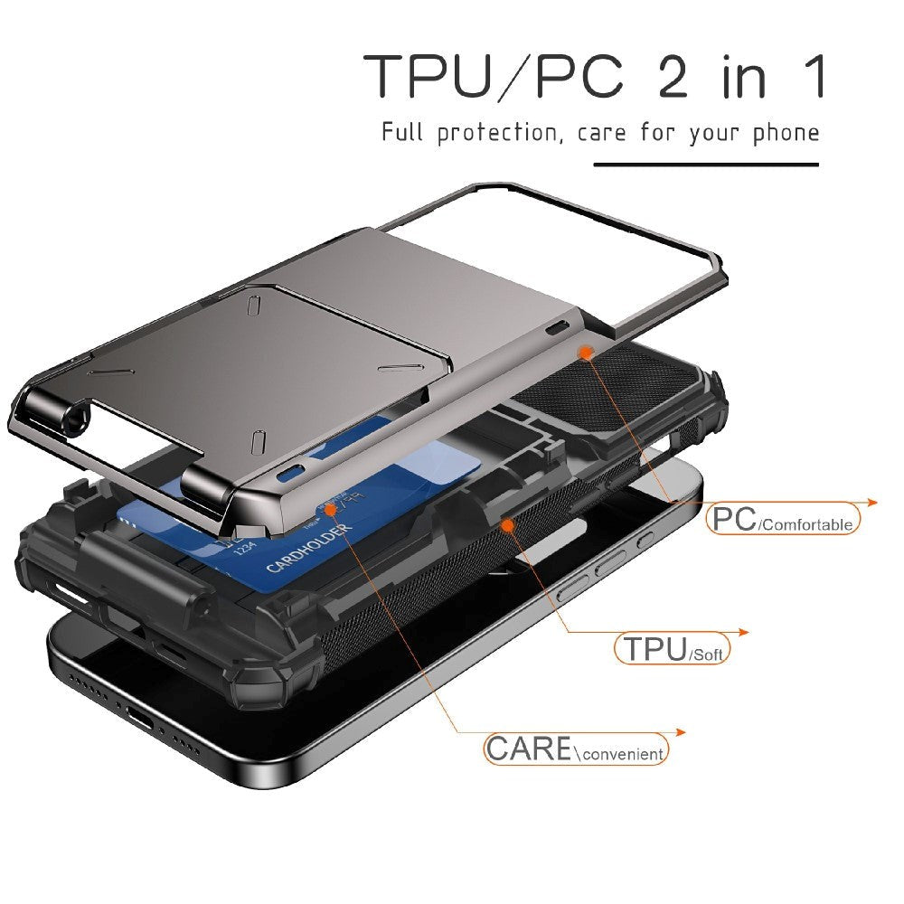 iPhone 15 Hybrid Plastic Craftsman Bakdeksel m. Kortholder - Grå