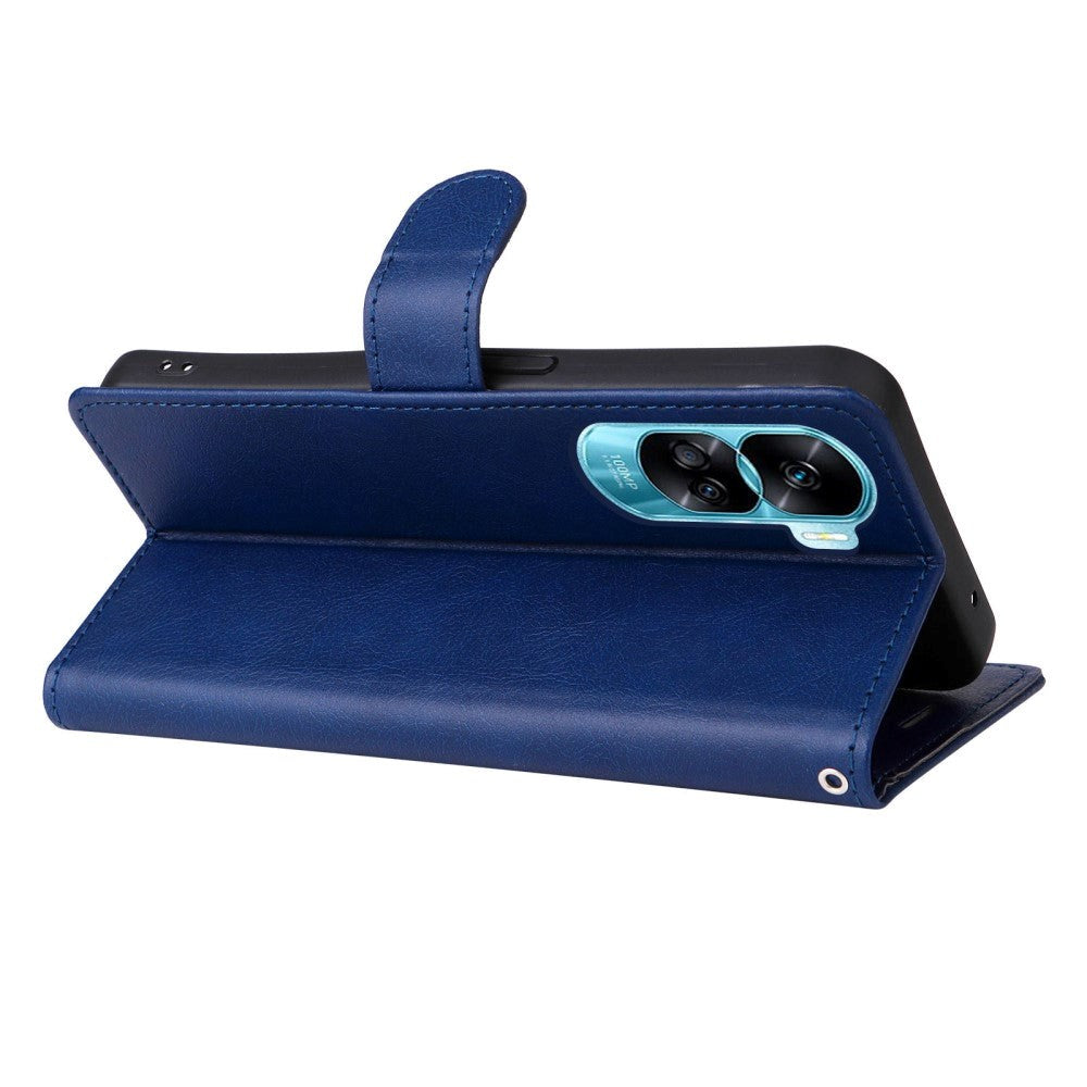 Honor 90 Lite Leather Flip Cover m. Lommebok og stropp - blå
