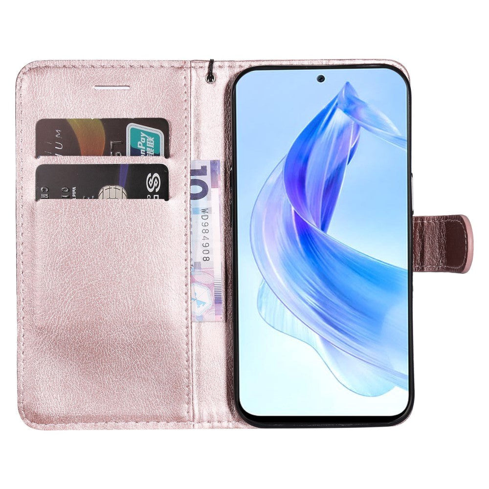 Honor 90 Lite Leather Flip Cover m. Lommebok og stropp - Rose gull