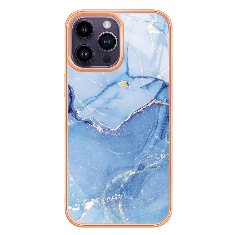 iPhone 15 Pro Hybrid Plastic Bakdeksel - Blå Marmor