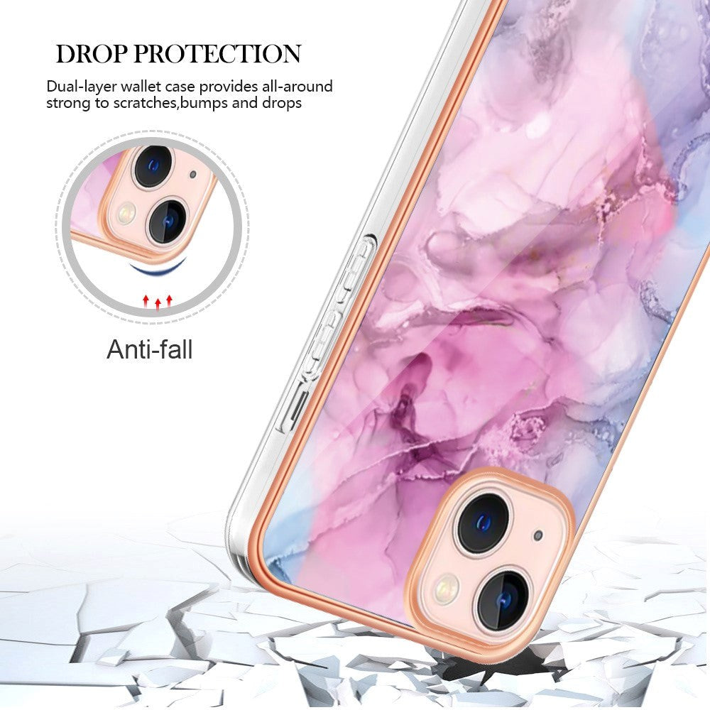 iPhone 15 Plus Hybrid plastbakdeksel - lilla / rosa marmor
