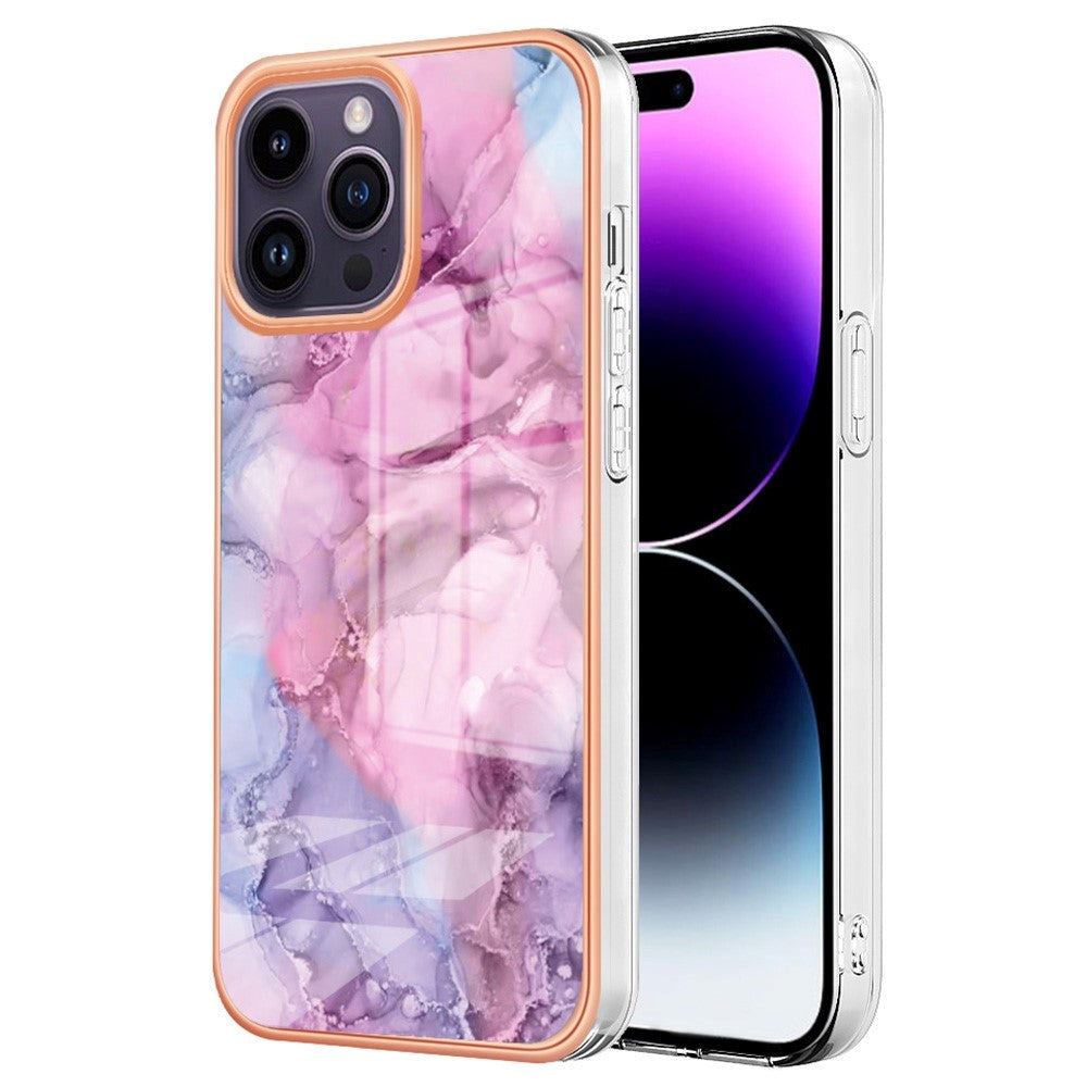 iPhone 15 Pro Max Hybrid plastbakdeksel - lilla / rosa marmor