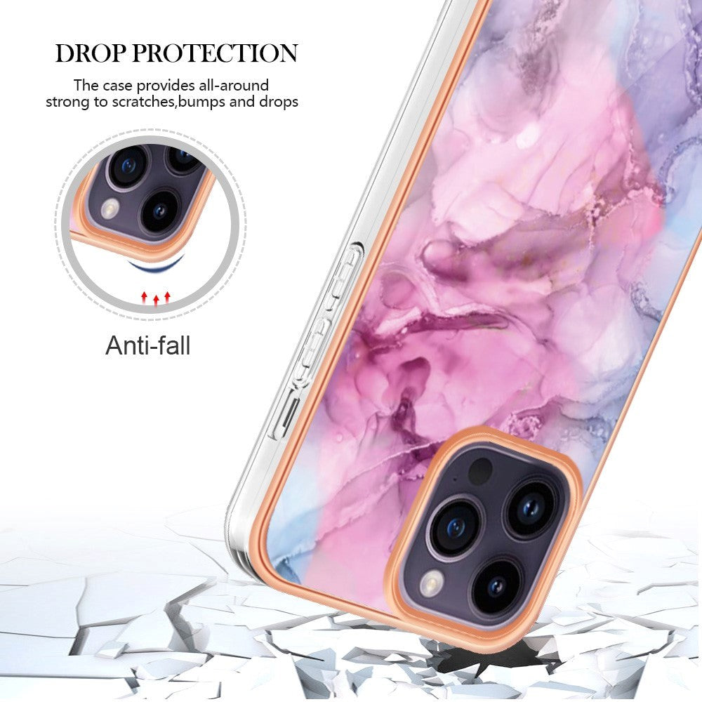 iPhone 15 Pro Max Hybrid plastbakdeksel - lilla / rosa marmor