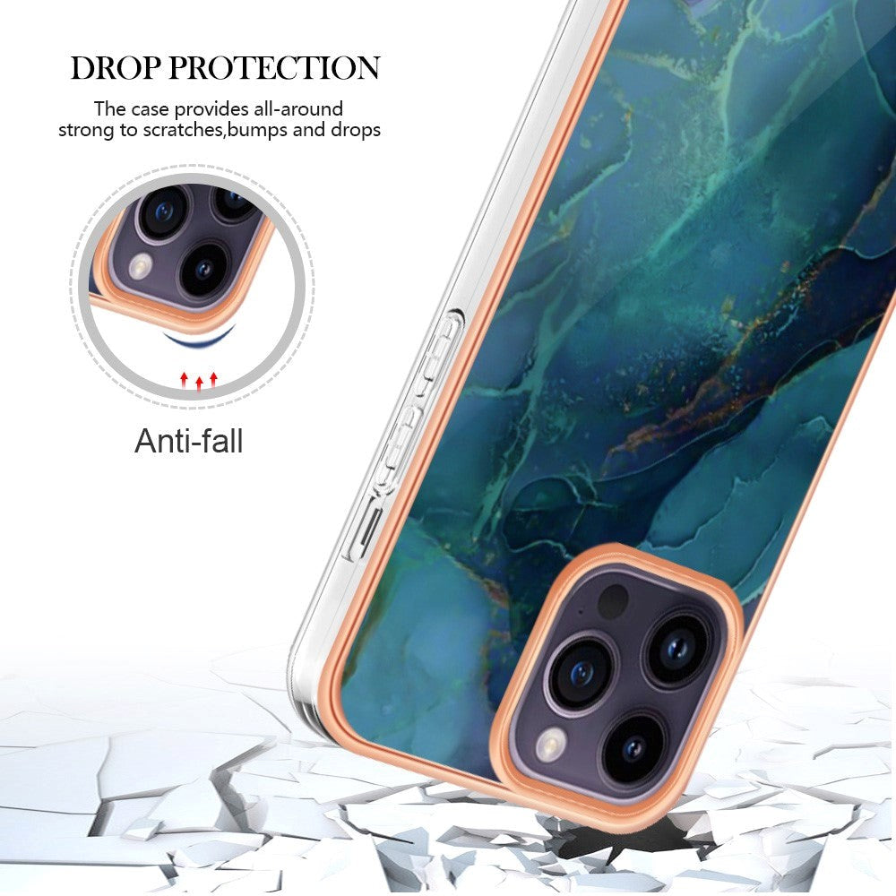 iPhone 15 Pro Max Hybrid Plast Bakdeksel - Grønn / Blå Marmor