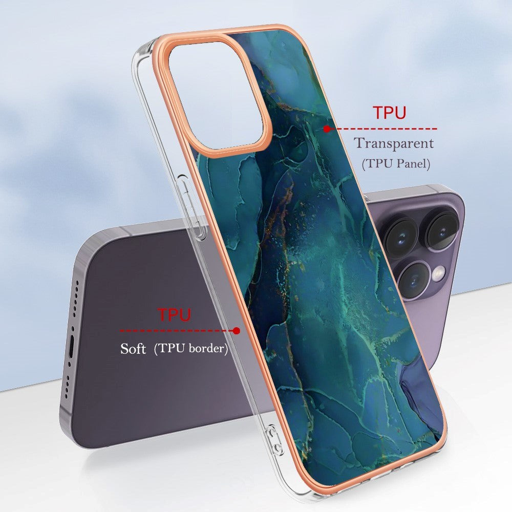 iPhone 15 Pro Max Hybrid Plast Bakdeksel - Grønn / Blå Marmor