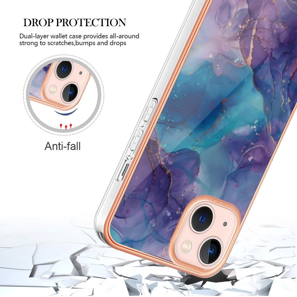 iPhone 15 Hybrid Plastik Bagside Cover - Lilla Marmor