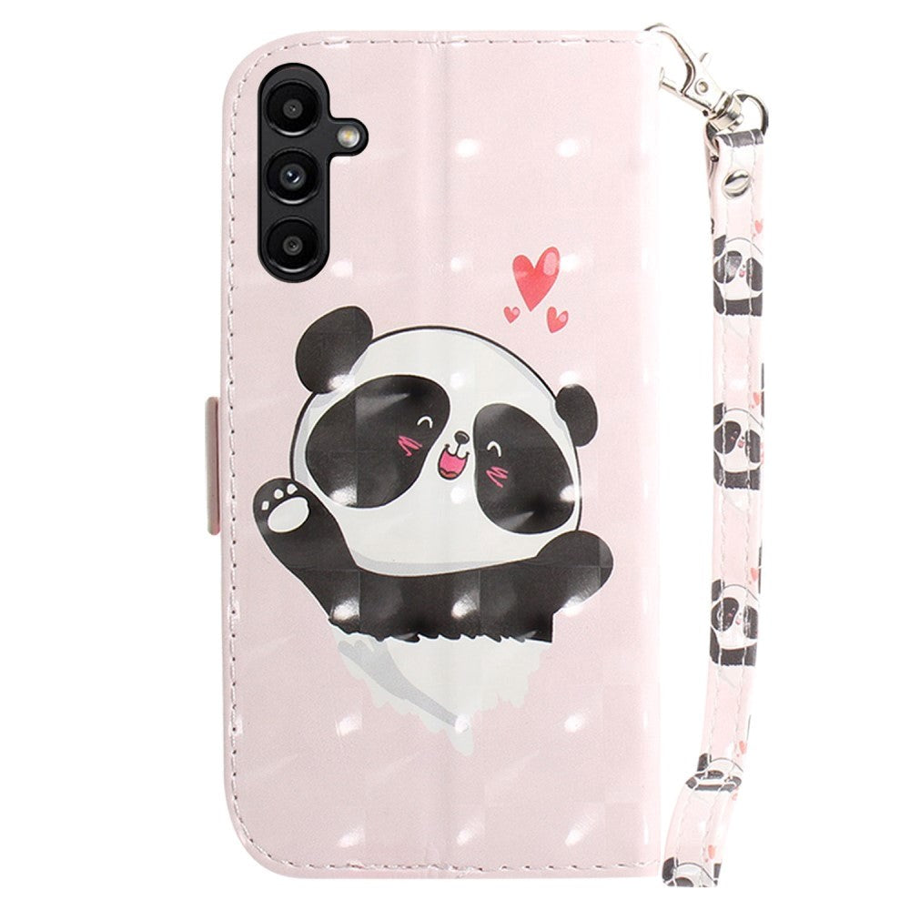 Samsung Galaxy A25 (5G) Flip-deksel i lær m. Print & Strap - Happy Panda