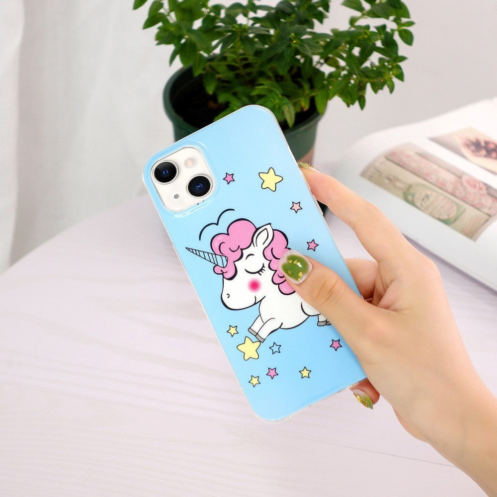 iPhone 15 Luminous fleksibelt bakdeksel av plast m. Trykk - Enhjørning