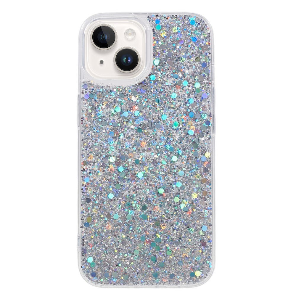 iPhone 15 Plus Glitter Bagside Cover - Sølv