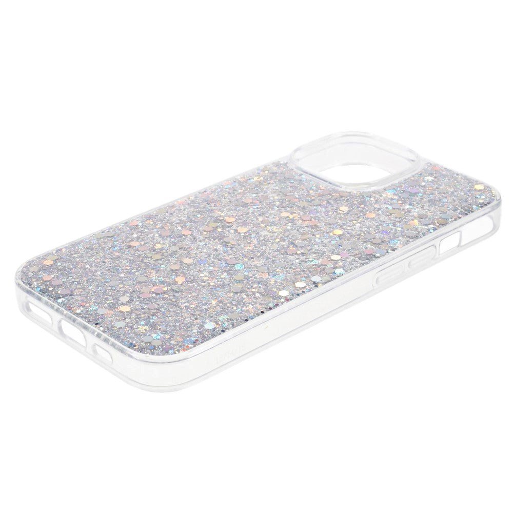 iPhone 15 Plus Glitter Bagside Cover - Sølv