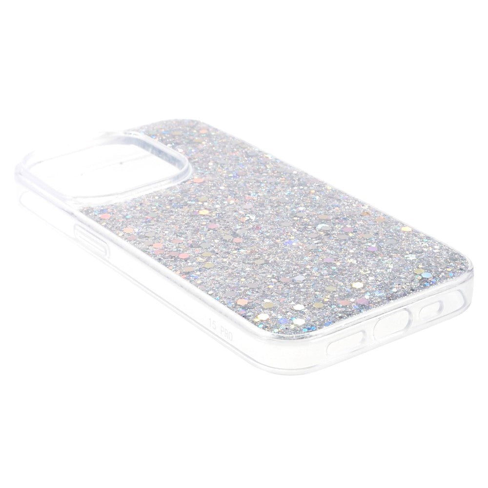 iPhone 15 Pro Glitter Bakdeksel - Sølv
