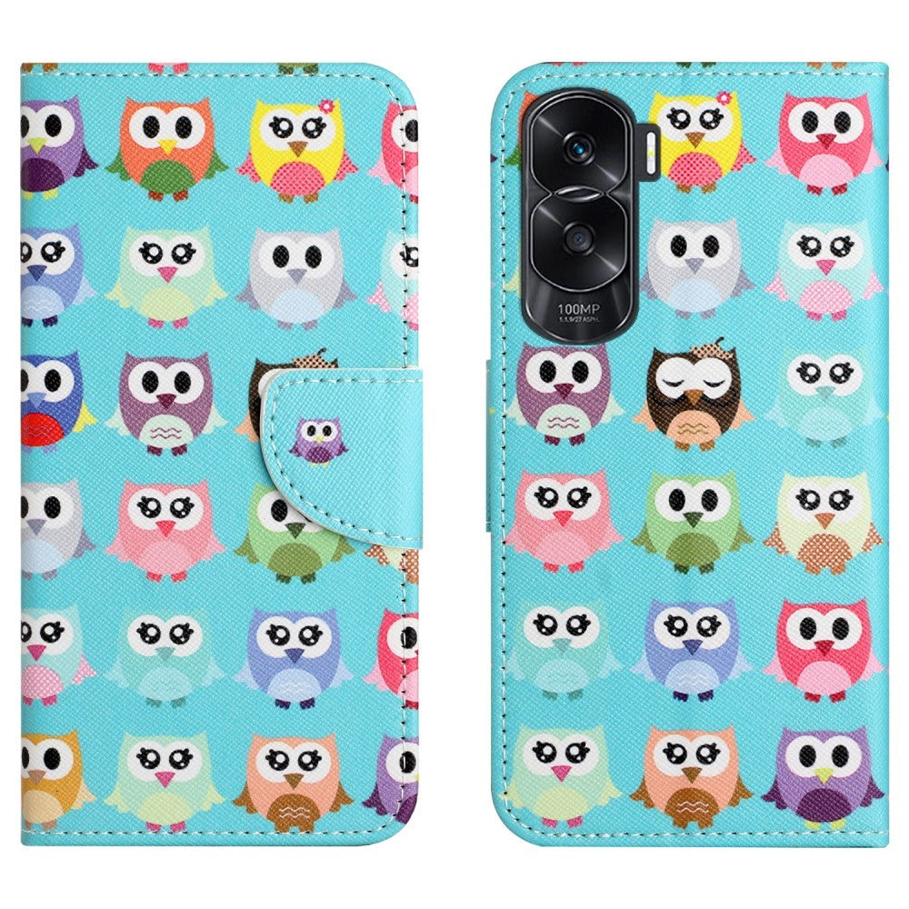 Honor 90 Lite Leather Flip Cover m. Lommebok og stativfunksjon - Ugler