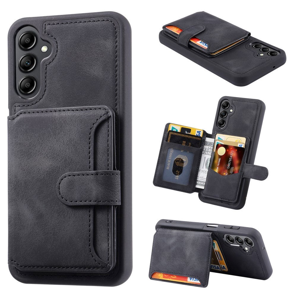 Samsung Galaxy S23 FE Læderbetrukket Fleksibelt Plastik Bagside Cover m. Kortholder - Sort