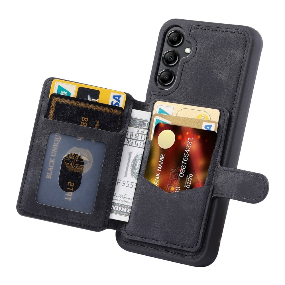 Samsung Galaxy S23 FE Læderbetrukket Fleksibelt Plastik Bagside Cover m. Kortholder - Sort