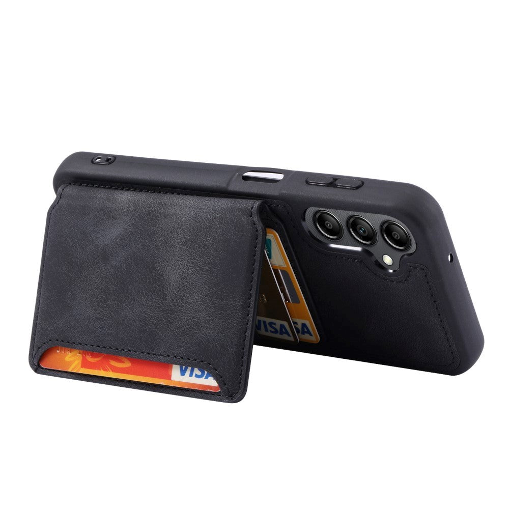 Samsung Galaxy S23 FE Læderbetrukket Fleksibelt Plastik Bagside Cover m. Kortholder - Sort