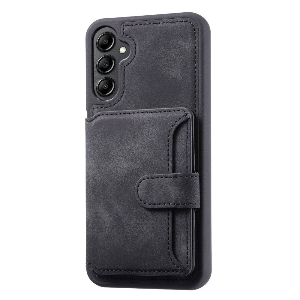 Samsung Galaxy S23 FE Læderbetrukket Fleksibelt Plastik Bagside Cover m. Kortholder - Sort