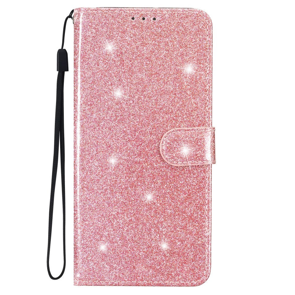 Samsung Galaxy A25 (5G) Flip-deksel i lær m. Veske & stropp - Glitter - Rose gull