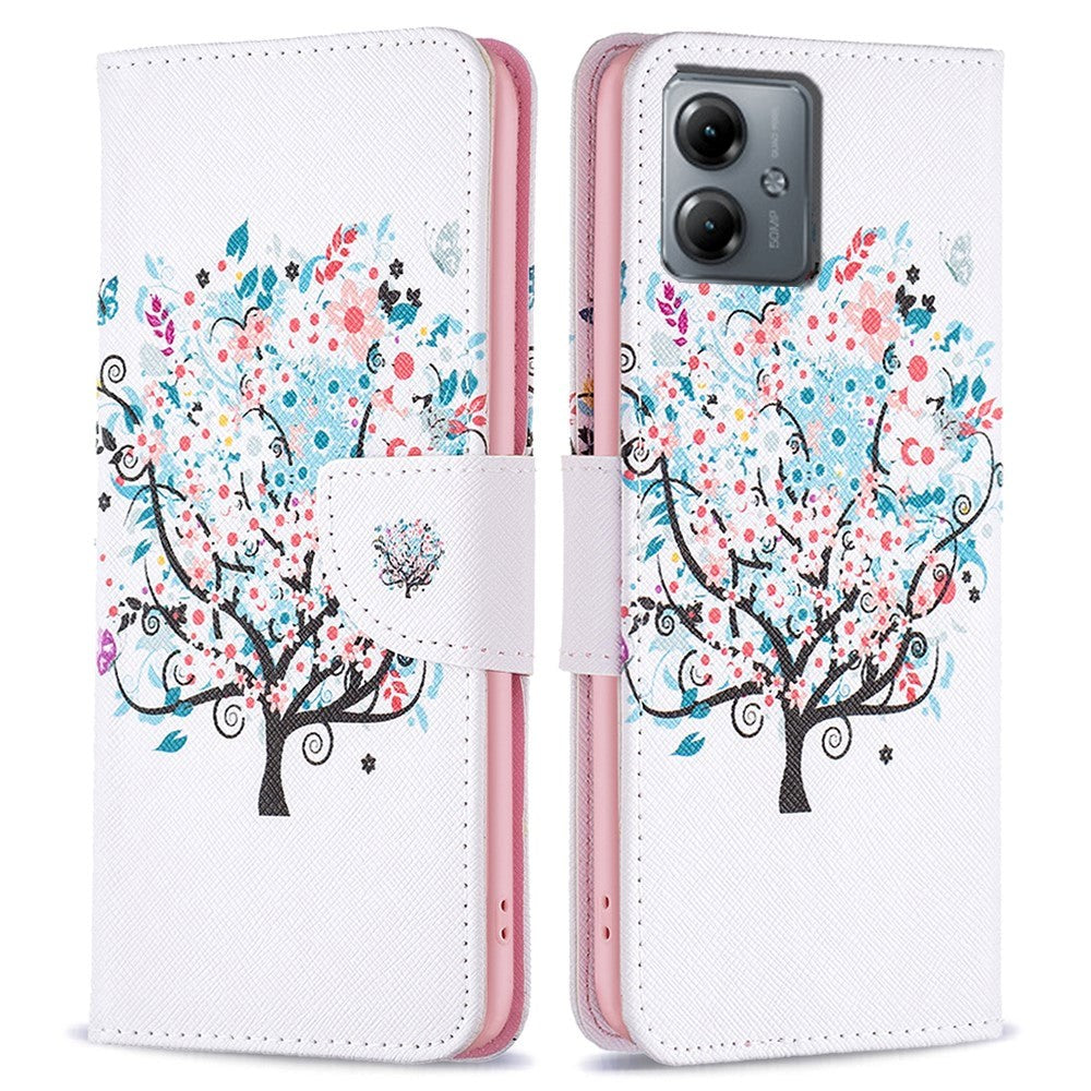 Motorola Moto G14 Cover m. Pung i Læder - Blomstertræ