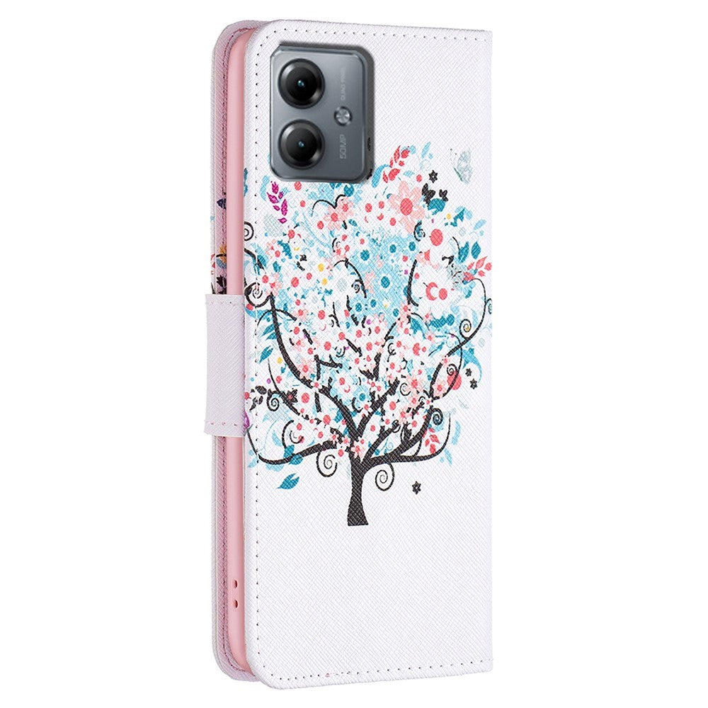Motorola Moto G14 Cover m. Pung i Læder - Blomstertræ