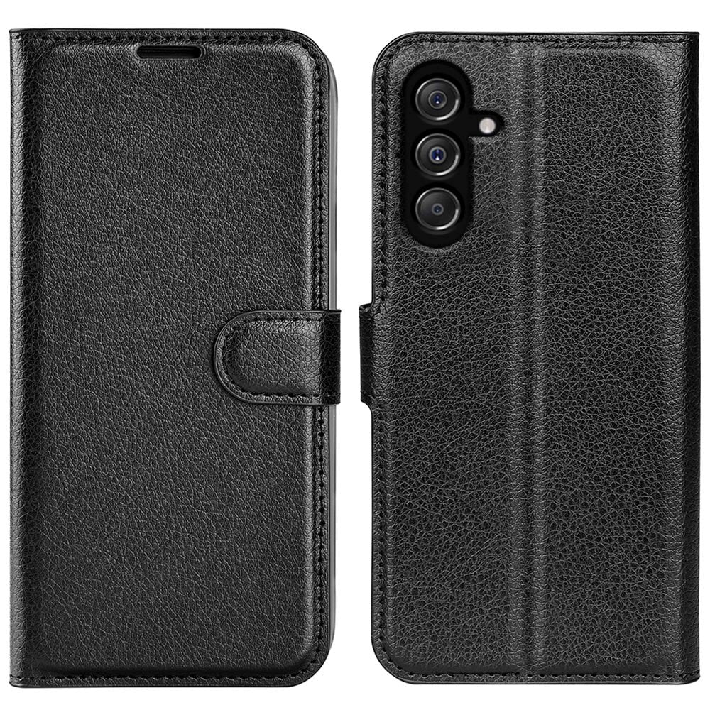 Samsung Galaxy M34 (5G) / F34 (5G) Litchi Leather Flip Cover m. Lommebok - Svart