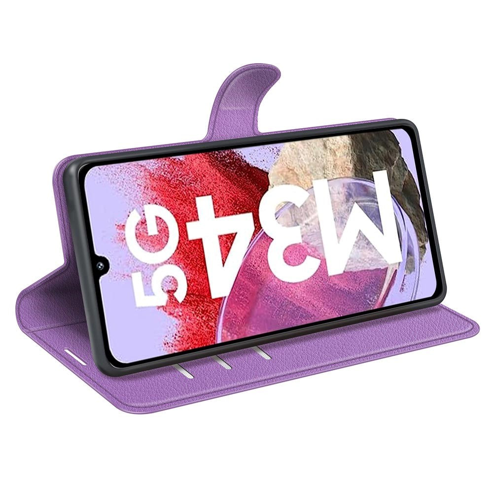 Samsung Galaxy M34 (5G) / F34 (5G) Litchi Leather Flip Cover m. Lommebok - Lilla