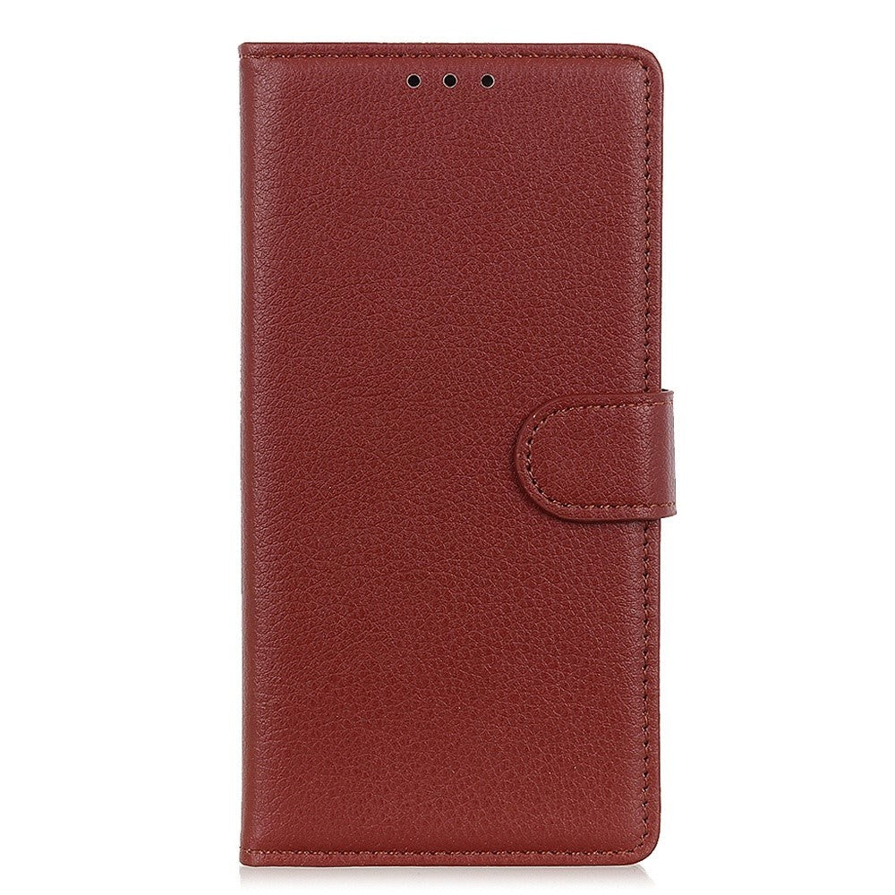 Motorola Moto G14 Litchi Leather Flip Cover m. Lommebok - Brun