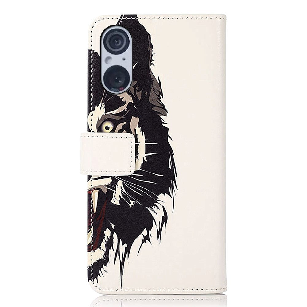 Sony Xperia 5 V Leather Flip Cover m. Lommebok - Tiger