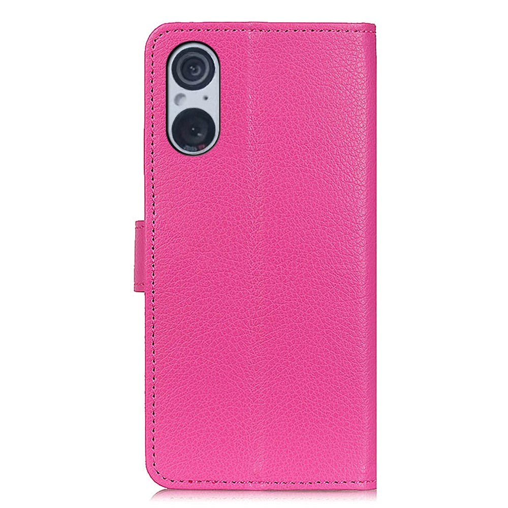 Sony Xperia 5 V Litchi Leather Flip Cover m. Lommebok - Rosa