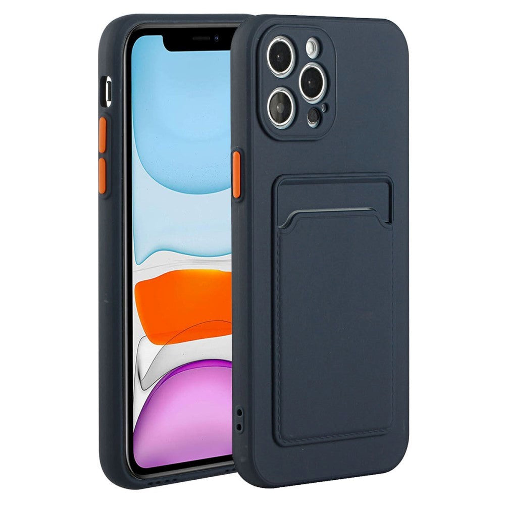 iPhone 15 Pro fleksibelt plastdeksel m. Kortholder - Mørk blå