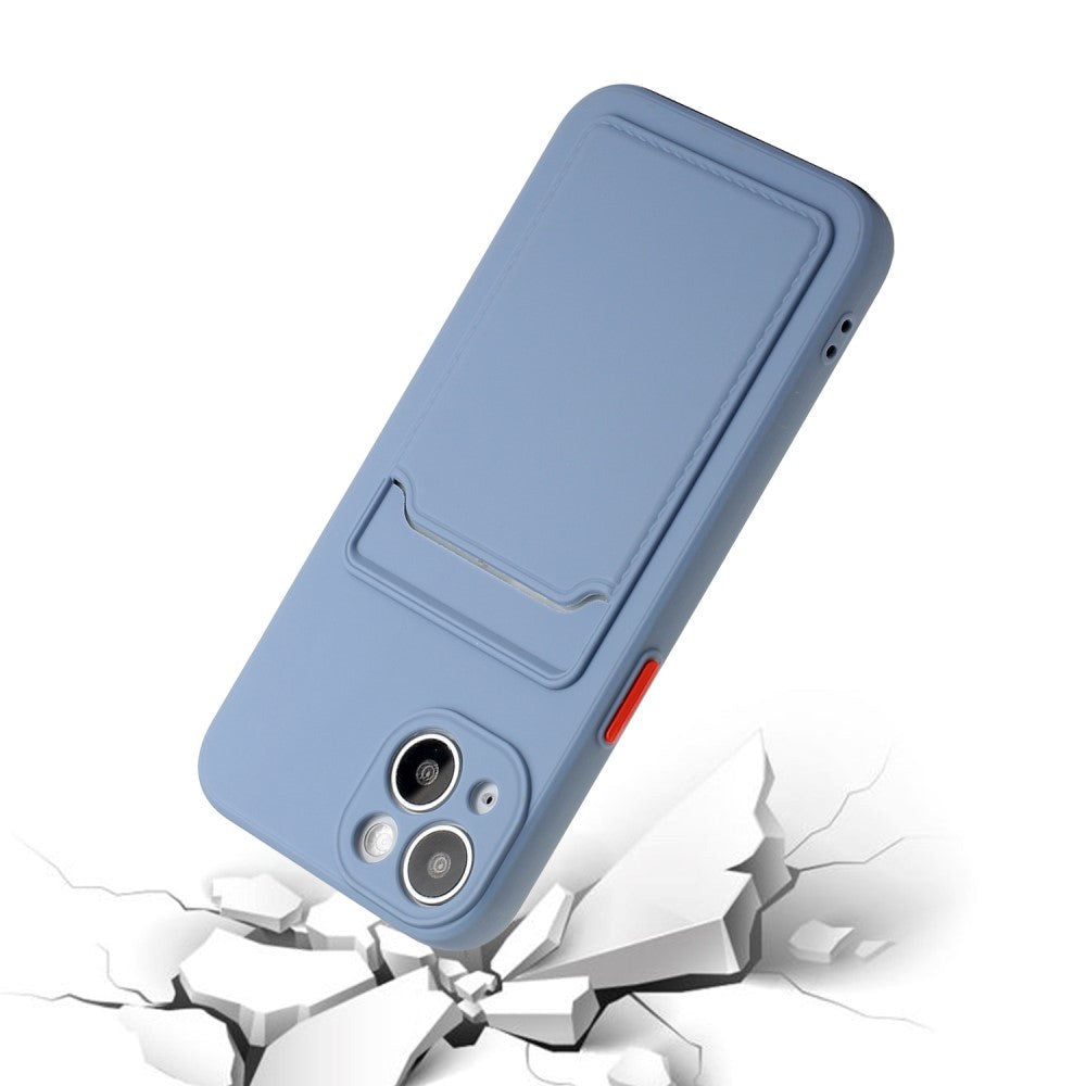 iPhone 15 Fleksibelt Plastik Bagside Cover m. Kortholder - Blå