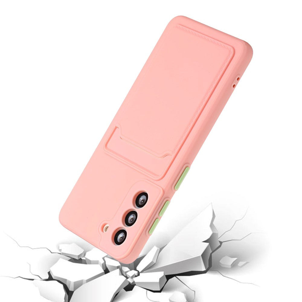 Samsung Galaxy S23 FE Fleksibelt Plastik Bagside Cover m. Kortholder - Lyserød