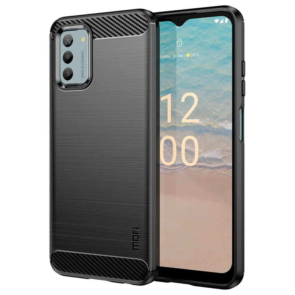 Nokia G42 Brushed Carbon Fiber Bagside Cover - Sort