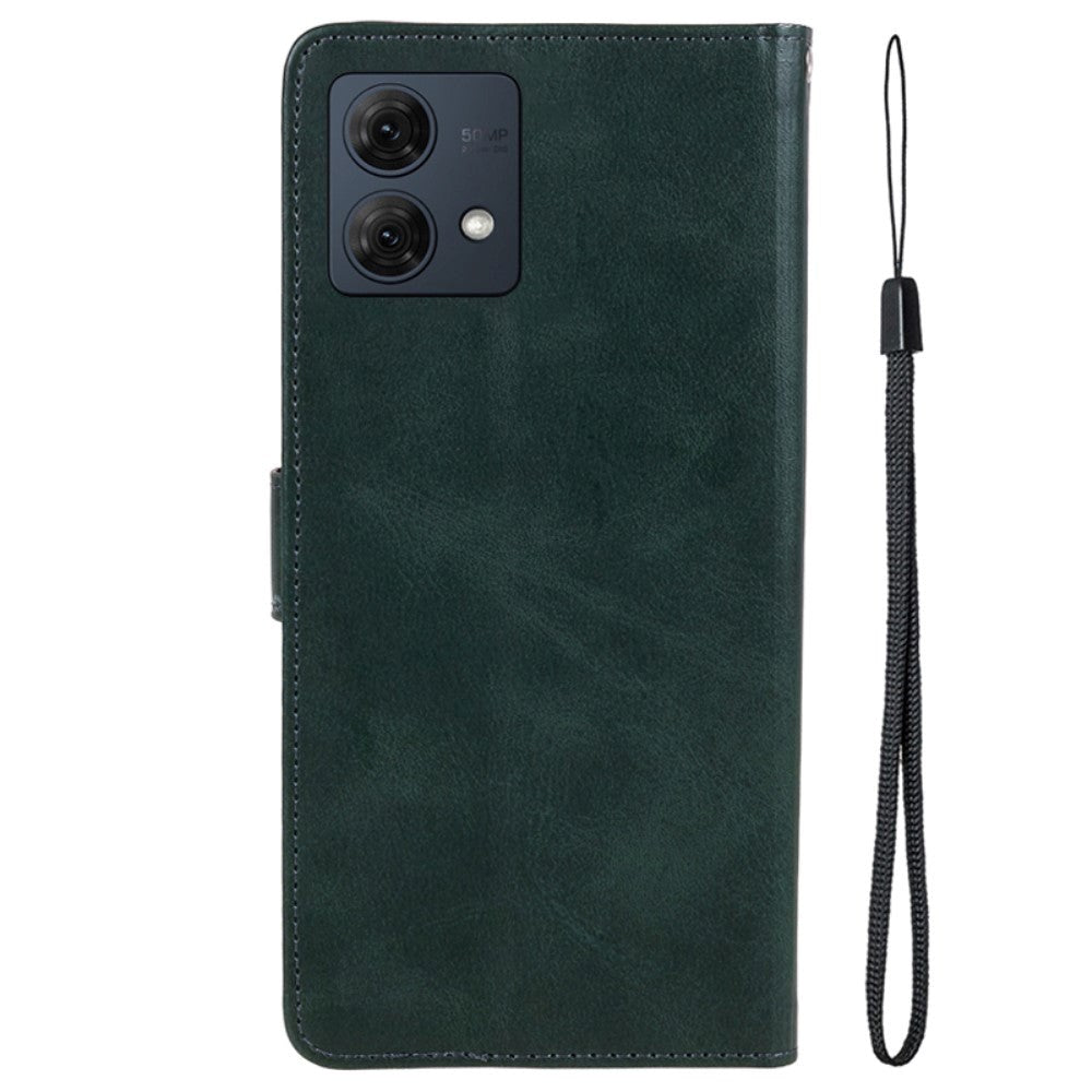 Motorola Moto G84 Leather Flip Cover m. Lommebok og stropp - Grønn