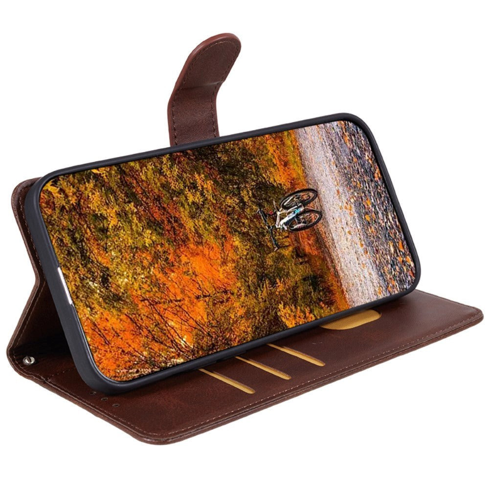 Motorola Moto G84 Leather Flip Cover m. Lommebok og stropp - brun