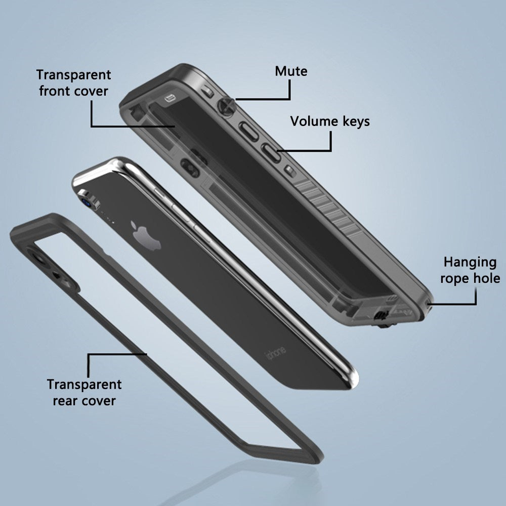 Vandtæt Hybrid Cover - iPhone XR - Indbygget Skærmbeskyttelsesfilm - Gennemsigtig / Sort